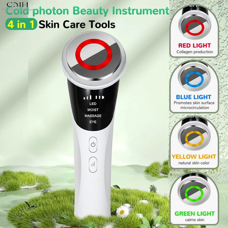 4 in 1 Cold Photon Beauty Instrument LED Light Therapy Hot Cold Compress Facial Massager anti Aging Skin Tightening Device Home