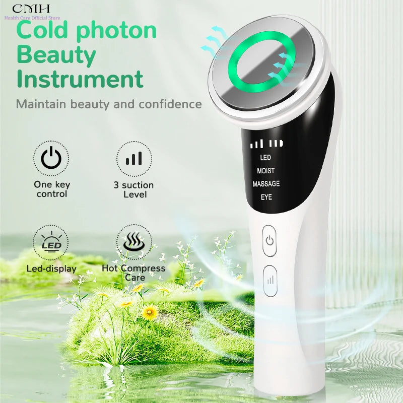 4 in 1 Cold Photon Beauty Instrument LED Light Therapy Hot Cold Compress Facial Massager anti Aging Skin Tightening Device Home