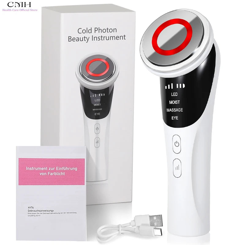 4 in 1 Cold Photon Beauty Instrument LED Light Therapy Hot Cold Compress Facial Massager anti Aging Skin Tightening Device Home